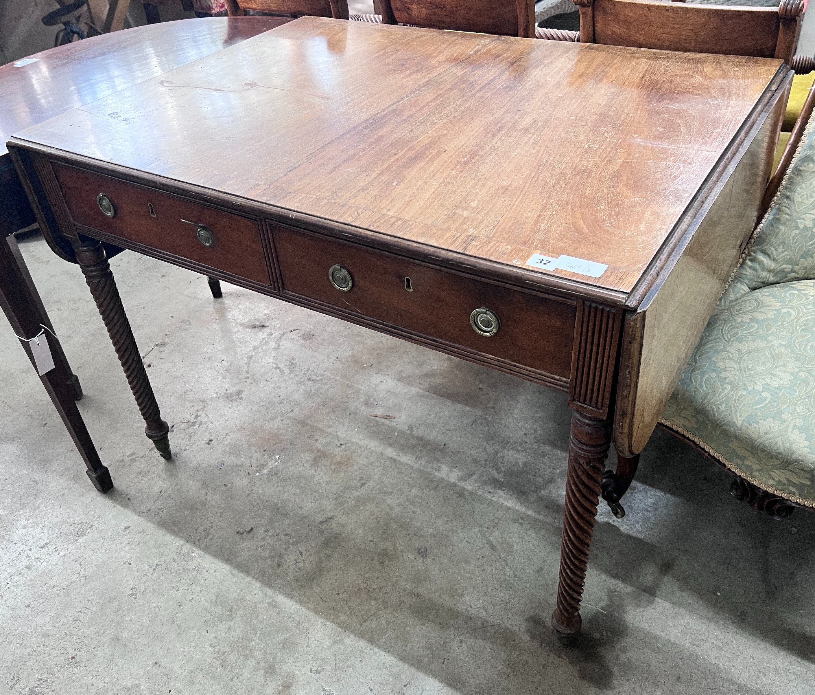 A Regency rosewood banded mahogany sofa table, width 102cm, depth 75cm, height 76cm, *Please note the sale commences at 9am.